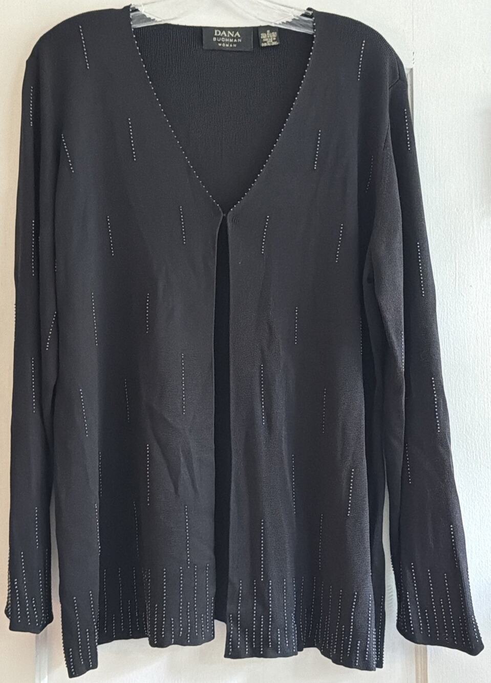 Dana Buchman Woman 1X Black 100% Silk Embellished Cardigan Sweater NWT $348